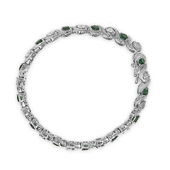 .925 Sterling Silver Created Emerald and Diamond Twist S Link Bracelet
