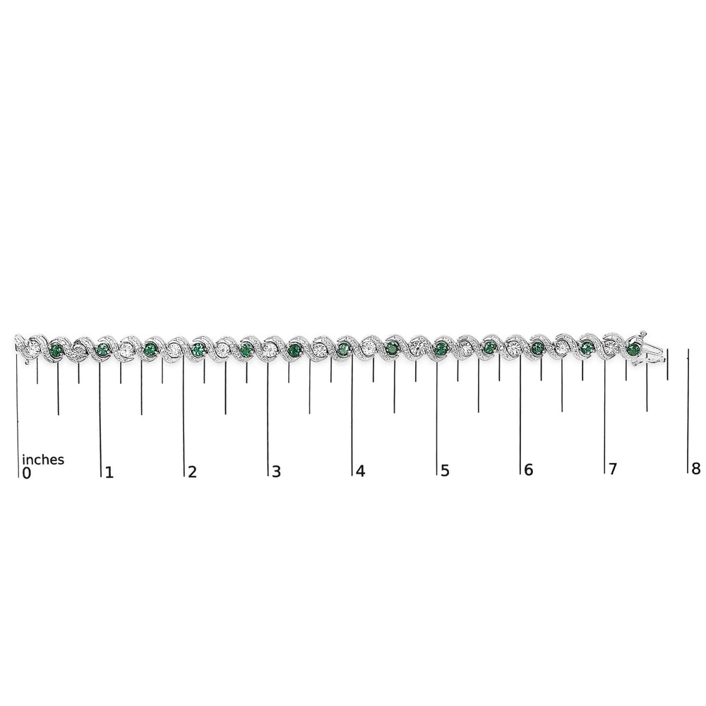 .925 Sterling Silver Created Emerald and Diamond Twist S Link Bracelet