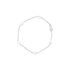14K White Gold Cultured White Freshwater Pearl Station Bracelet