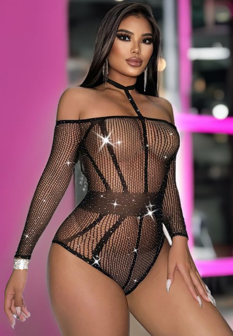 Glamorous Off-the-Shoulder Fishnet Bodysuit