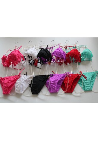 Sexy Fringe Triangle Top Bikini Set With Goldstone Detail