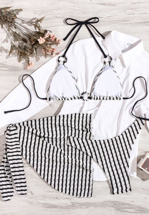 Bold Striped Bikini with Ring Detail