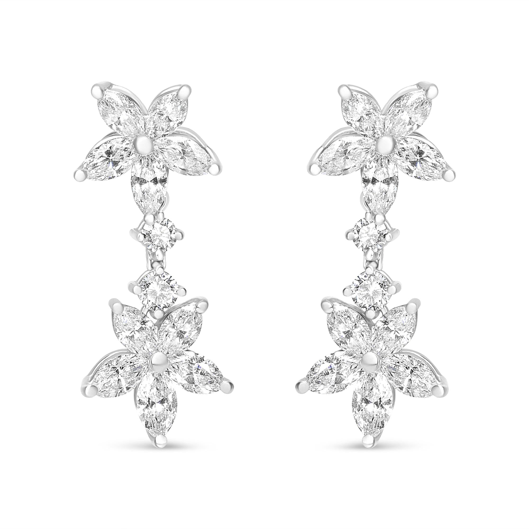 18k White Gold 6.0 Cttw Marquise Diamond Floral Dangle Drop Earrings (E-F Color, VS1-VS2 Clarity)