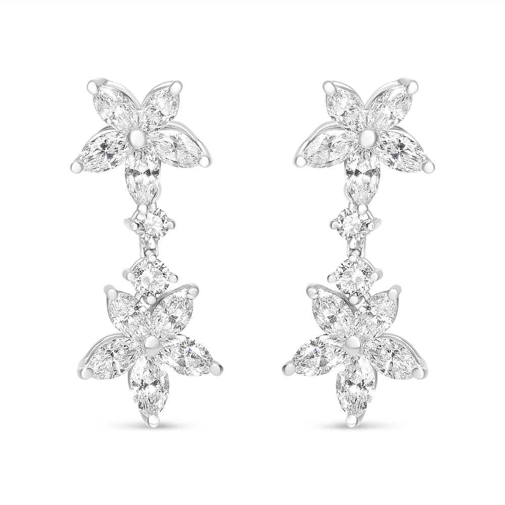 18k White Gold 6.0 Cttw Marquise Diamond Floral Dangle Drop Earrings (E-F Color, VS1-VS2 Clarity)