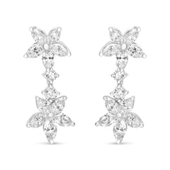 18k White Gold 6.0 Cttw Marquise Diamond Floral Dangle Drop Earrings (E-F Color, VS1-VS2 Clarity)