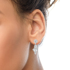 18K White Gold 9 1/2 Cttw Diamond Cluster Drop Dangle Clip-On Earrings (F-G Color, VS1-VS2 Clarity)