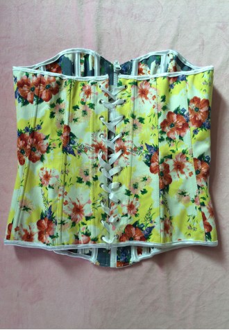 Long Line Rainbow Floral Print Reversible Corset