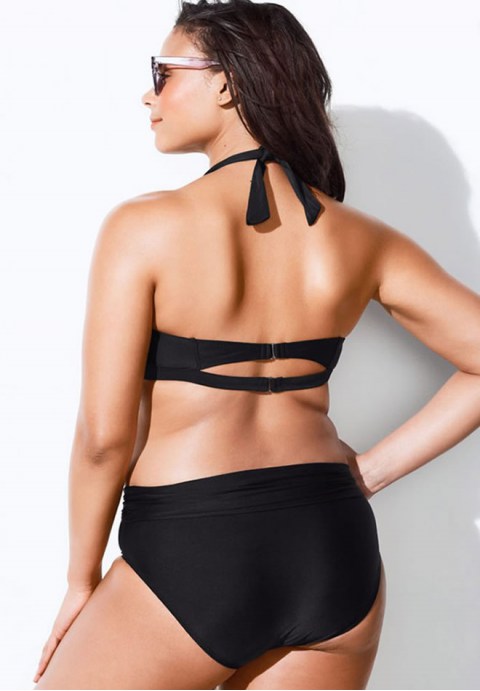 Plus Size V Neck Halter High Waisted Bikini Swimsuit