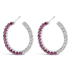 Sterling Silver Lab Created Ruby and White Sapphire Hoop Earrings