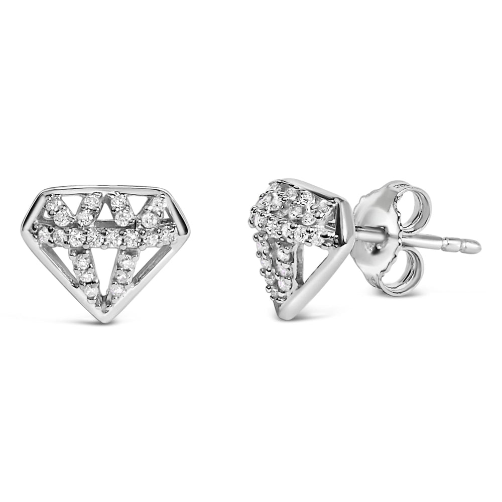 Sterling Silver 1/6 Cttw Diamond Motif Stud Earrings