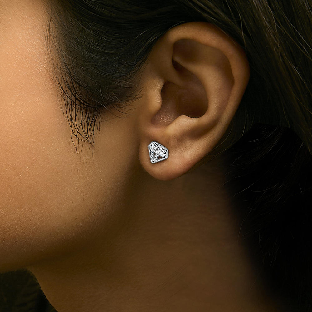 Sterling Silver 1/6 Cttw Diamond Motif Stud Earrings