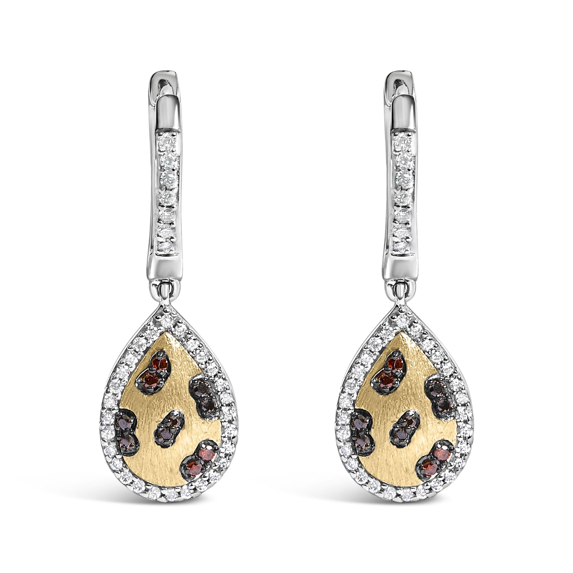 10K Yellow Gold Plated Sterling Silver 1/3 Cttw Multi Color Diamond Pear Shape Dangle Earrings