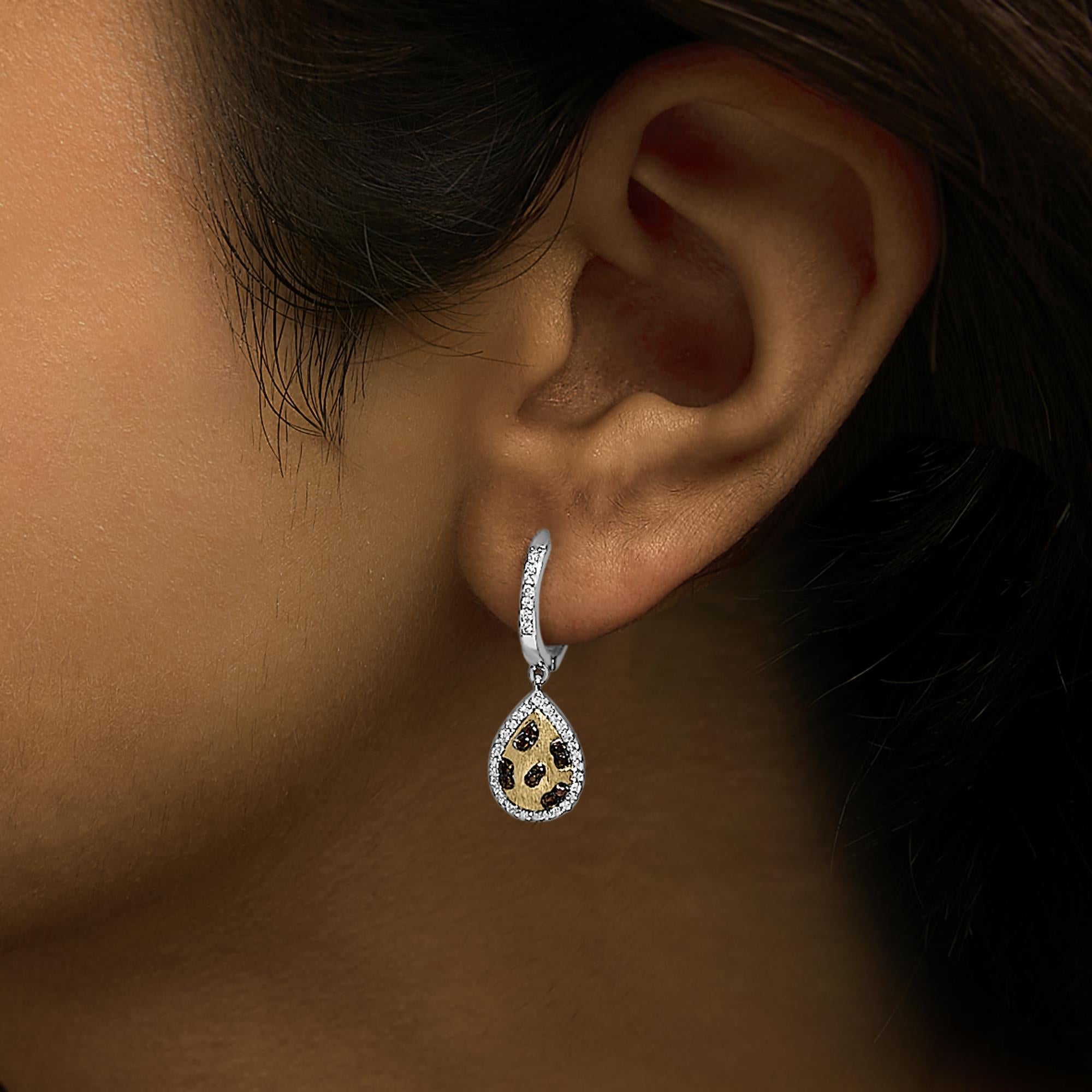 10K Yellow Gold Plated Sterling Silver 1/3 Cttw Multi Color Diamond Pear Shape Dangle Earrings
