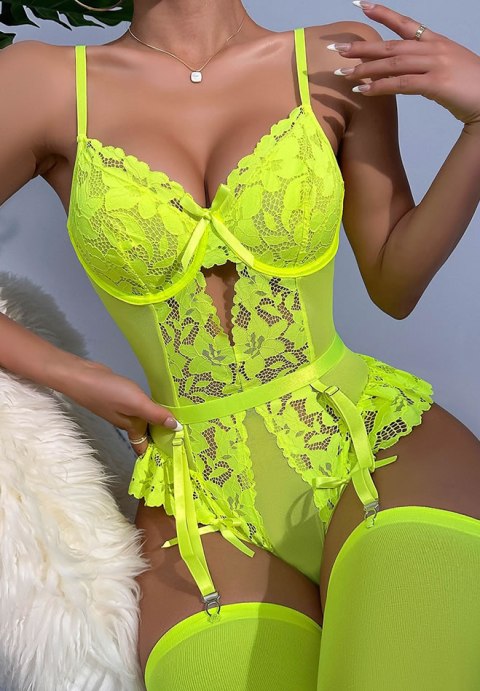 One More Time Lace Garter Teddy