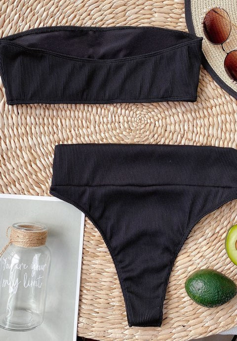 Rib Bandeau High Waisted Bikini Swimsuit