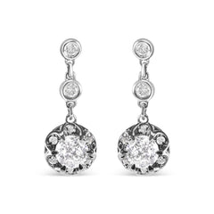 14k White Gold 5/8 Cttw Diamond Halo Drop and Dangle Earrings Stud with Bale (I-J Color, I1-I2 Clarity)