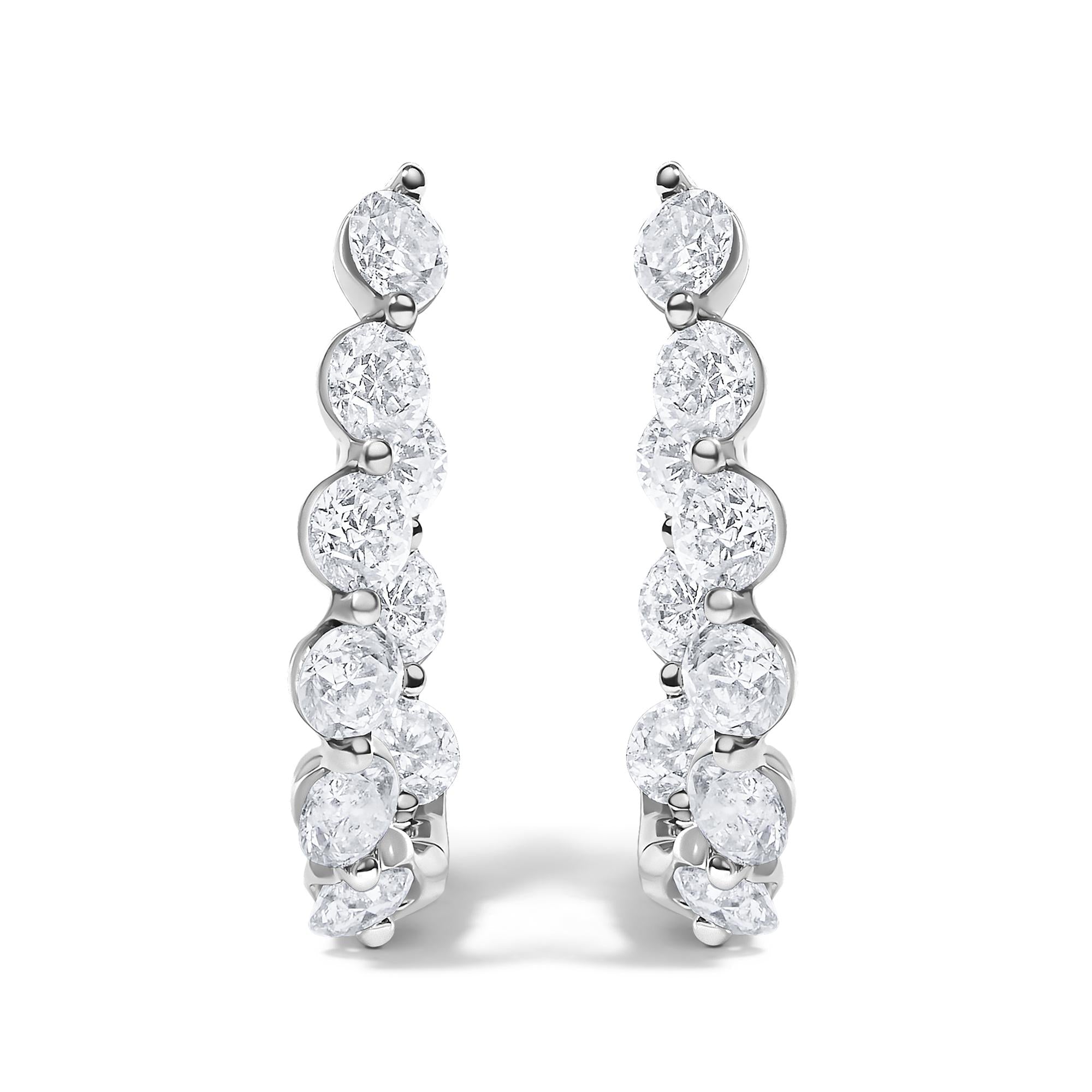 14K White Gold 3 3/4 Cttw Graduating Diamond Oval Hoop Earrings