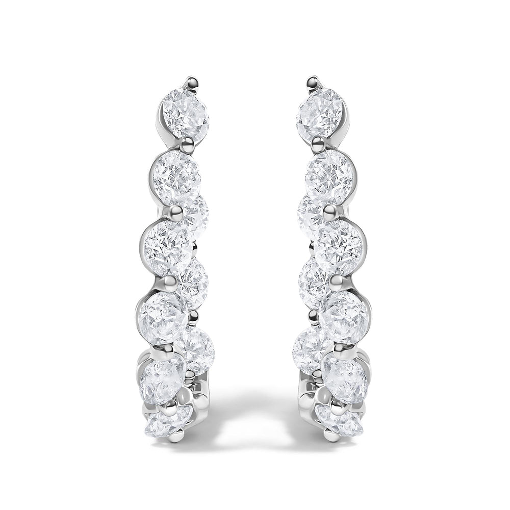 14K White Gold 3 3/4 Cttw Graduating Diamond Oval Hoop Earrings