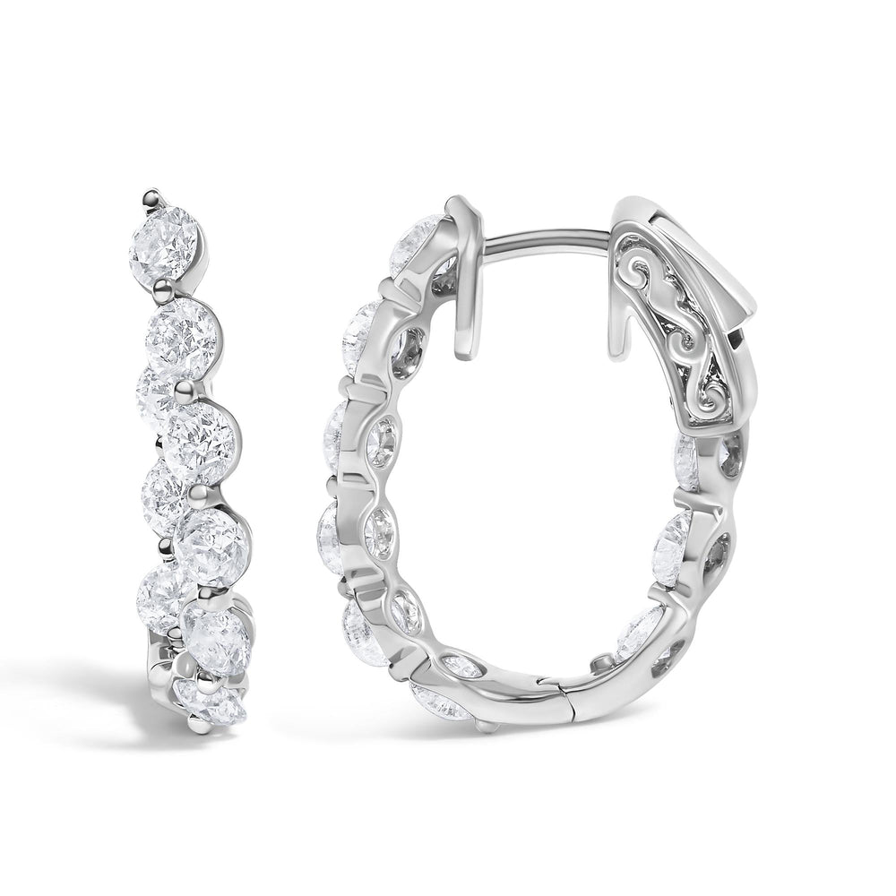 14K White Gold 3 3/4 Cttw Graduating Diamond Oval Hoop Earrings
