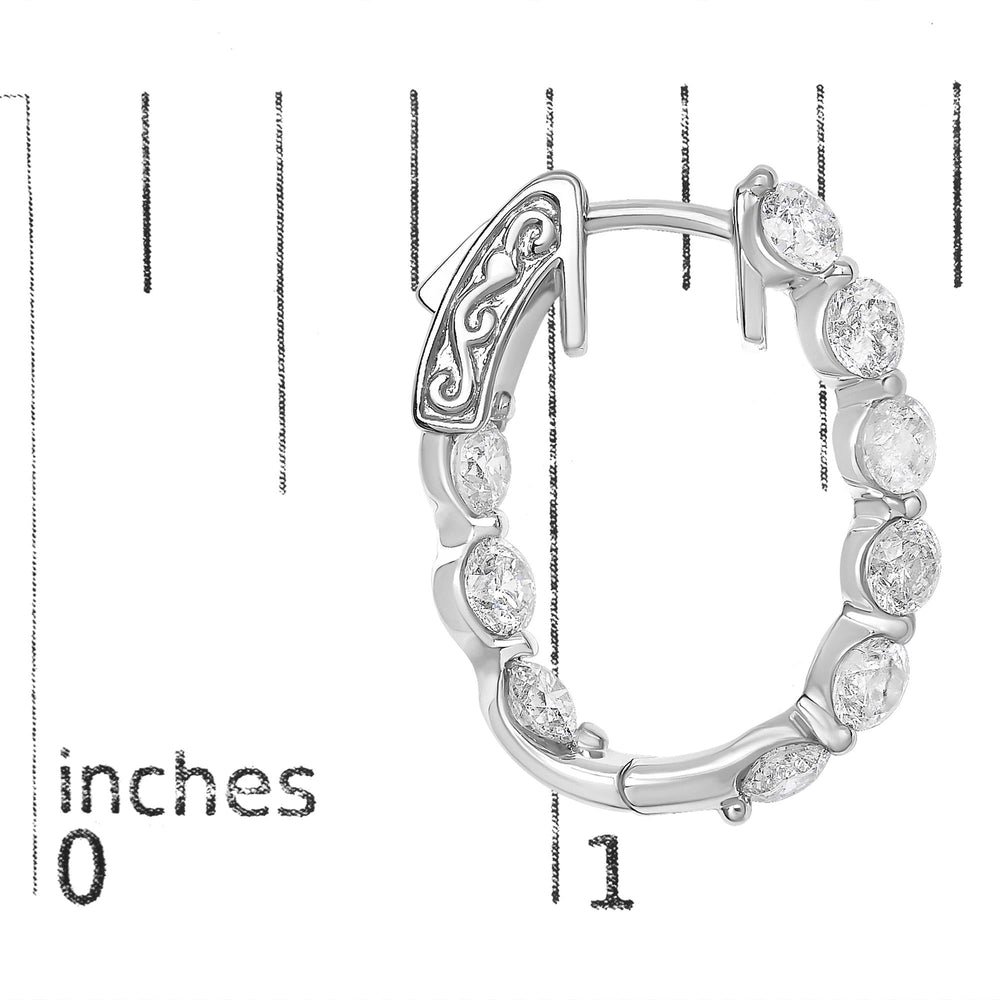 14K White Gold 3 3/4 Cttw Graduating Diamond Oval Hoop Earrings