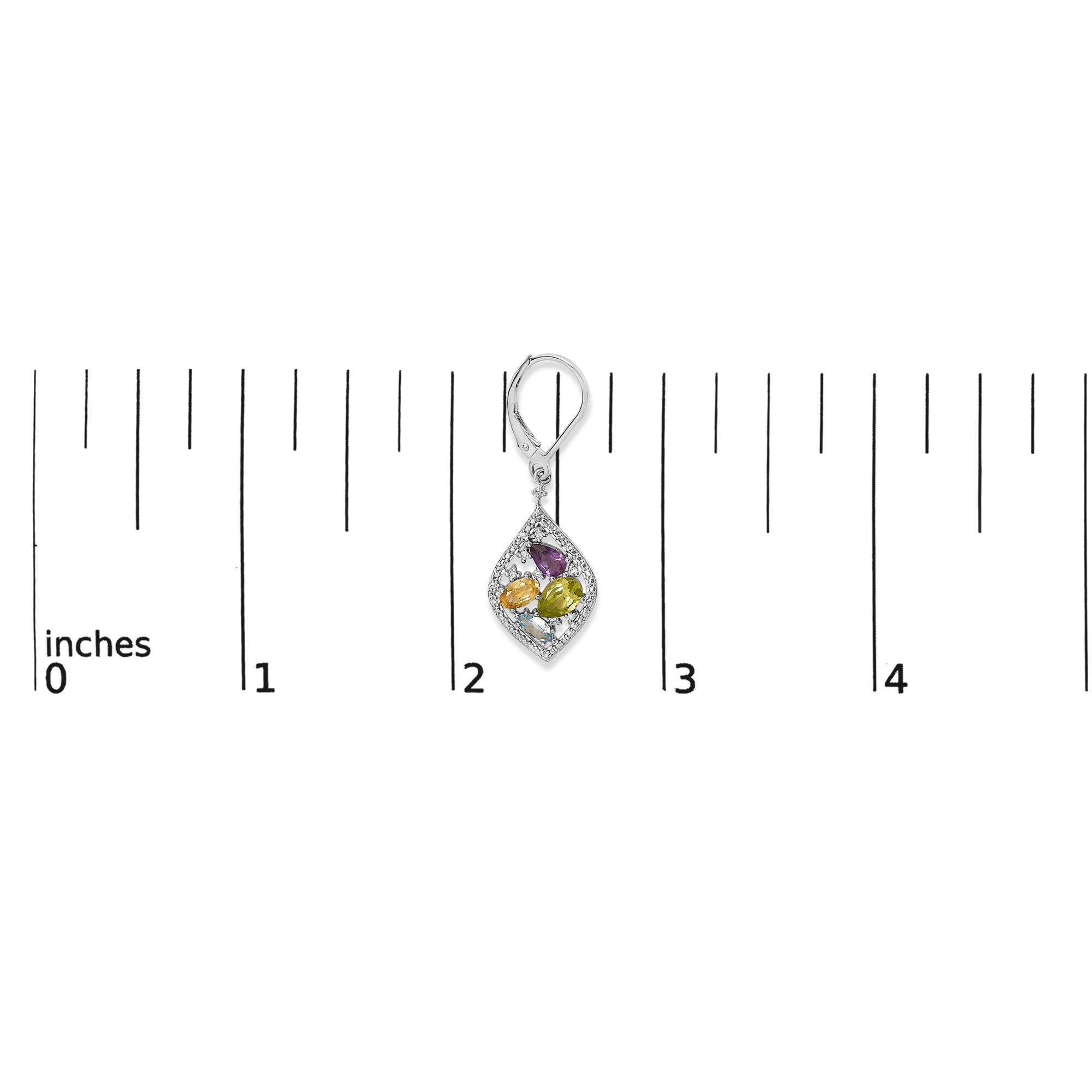 Sterling Silver Diamond Accent Multi Stone Rhombus Drop Earrings