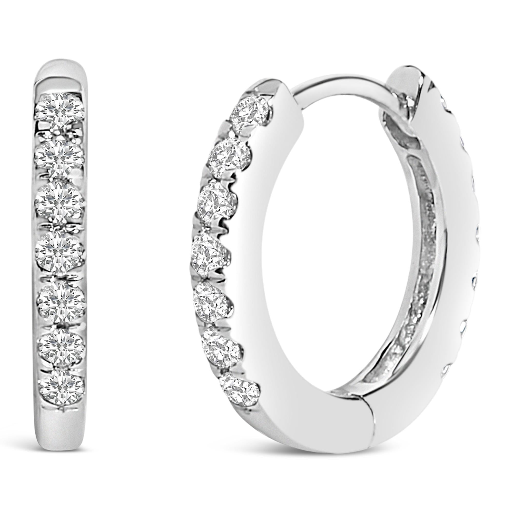 10K Gold 1/4 Cttw Diamond Double Sided Huggie Hoop Earrings