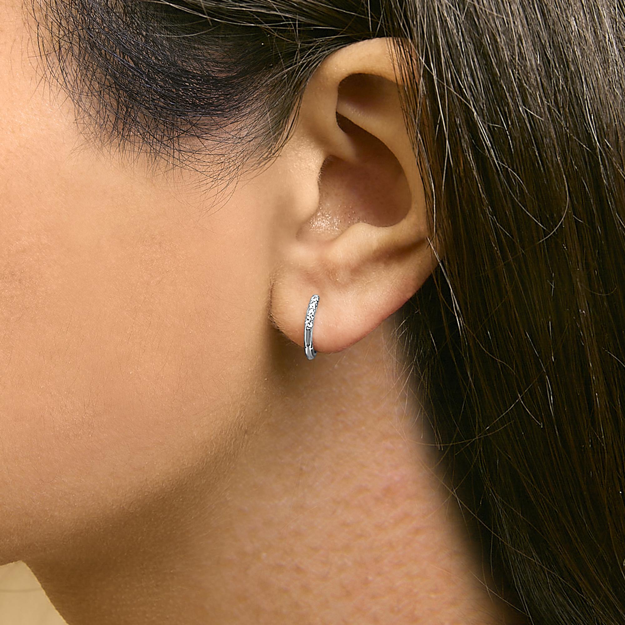 10K Gold 1/4 Cttw Diamond Double Sided Huggie Hoop Earrings