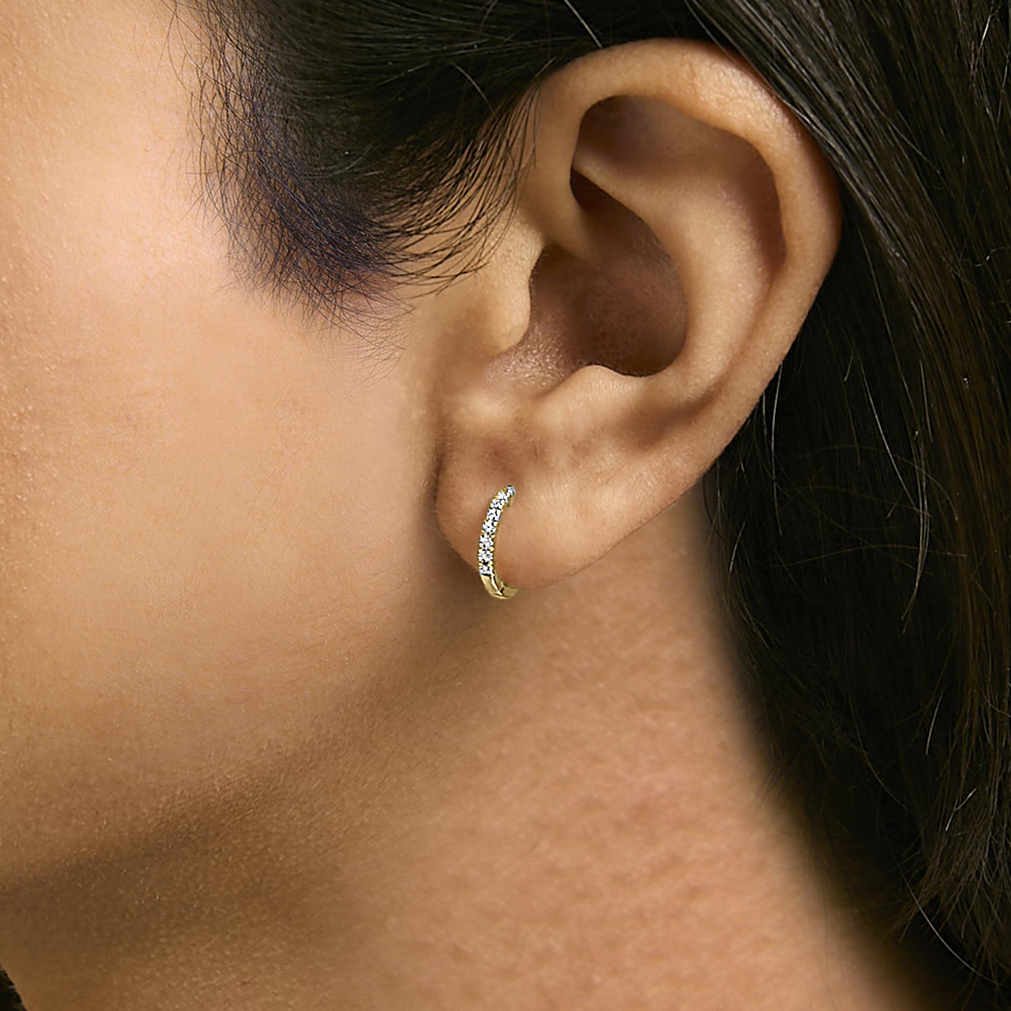 14K Gold 1/5 CTW Diamond Huggie Hoop Earrings