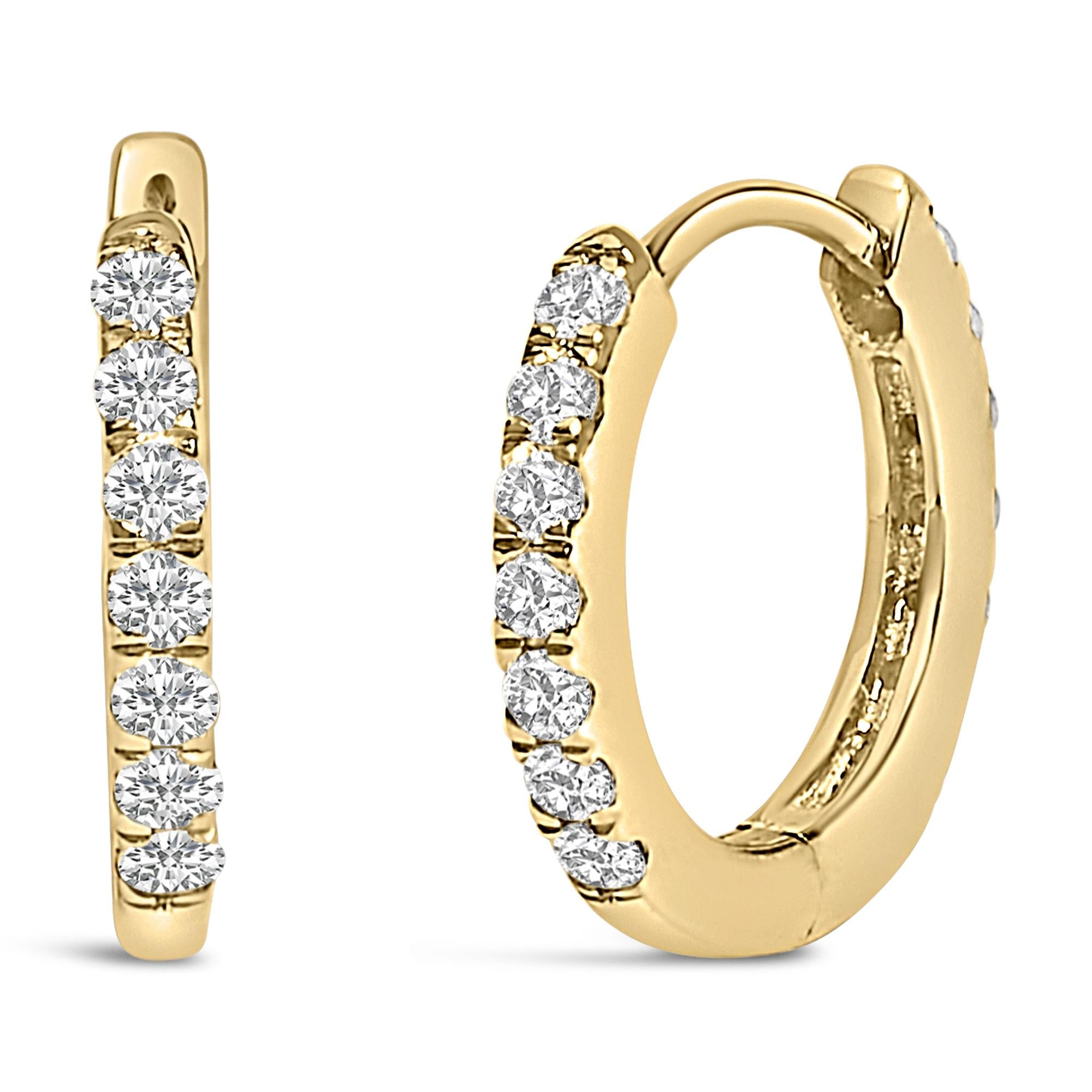 10K Gold 1/4 Cttw Diamond Double Sided Huggie Hoop Earrings