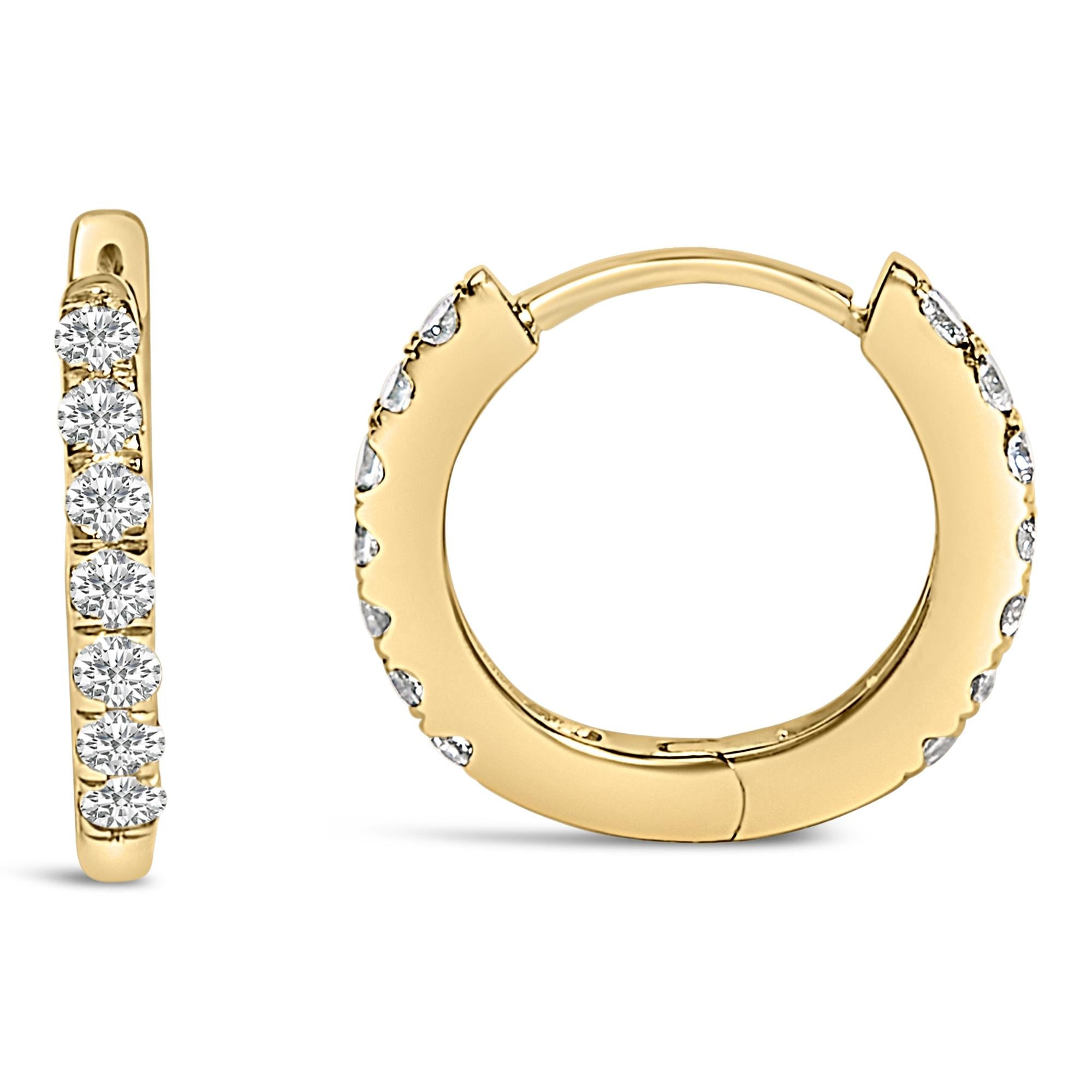 10K Gold 1/4 Cttw Diamond Double Sided Huggie Hoop Earrings