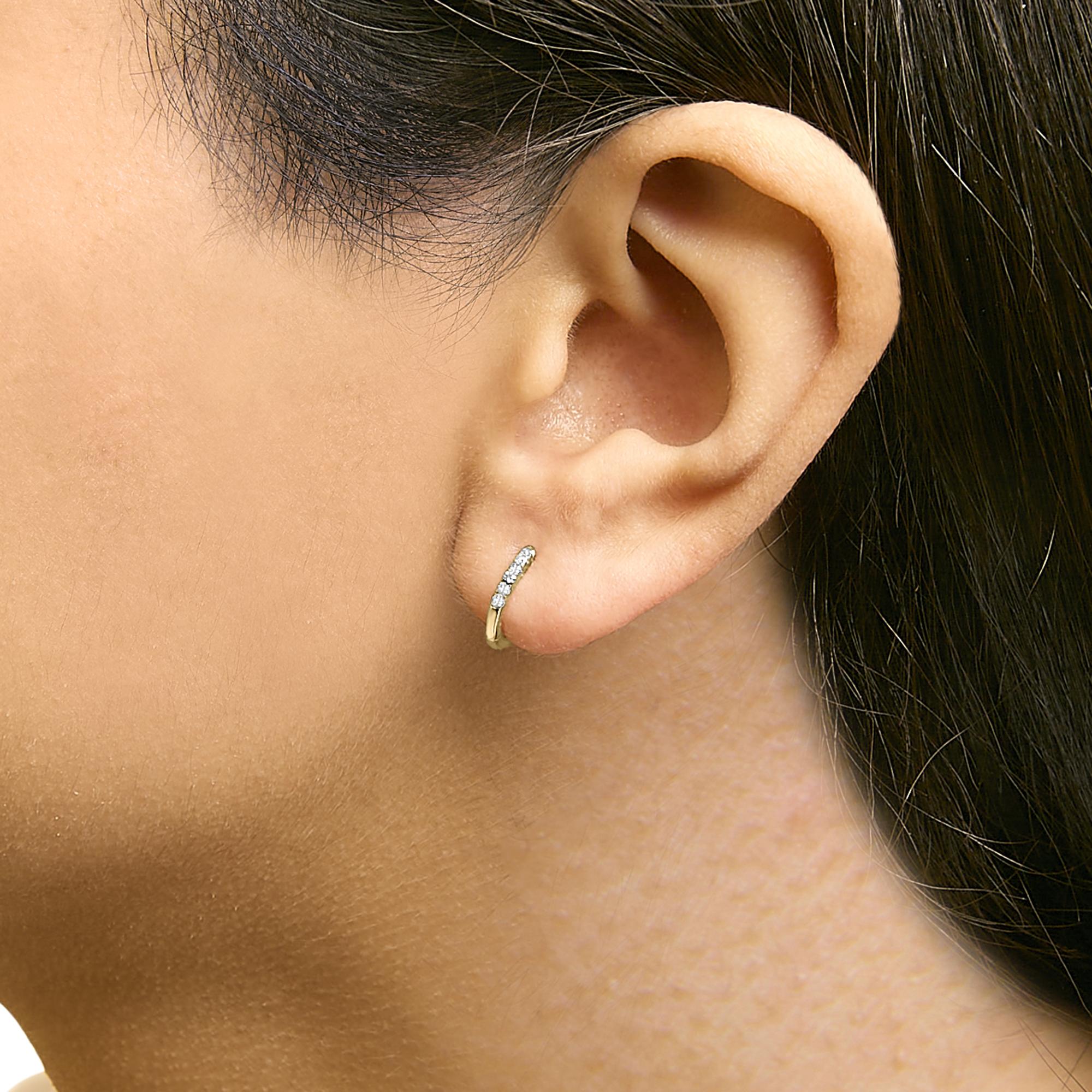 10K Gold 1/4 Cttw Diamond Double Sided Huggie Hoop Earrings
