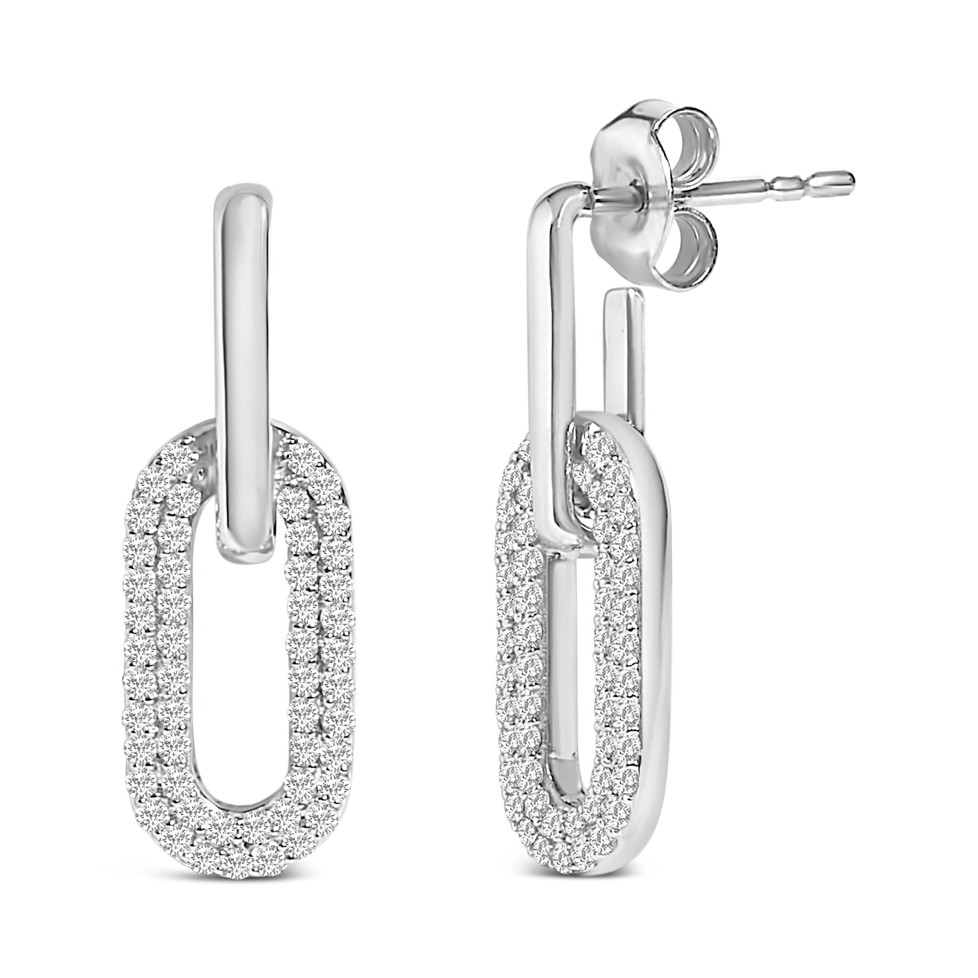 10K Gold 1/2 Cttw Lab Grown Diamond Dangling Paperclip Drop Earrings