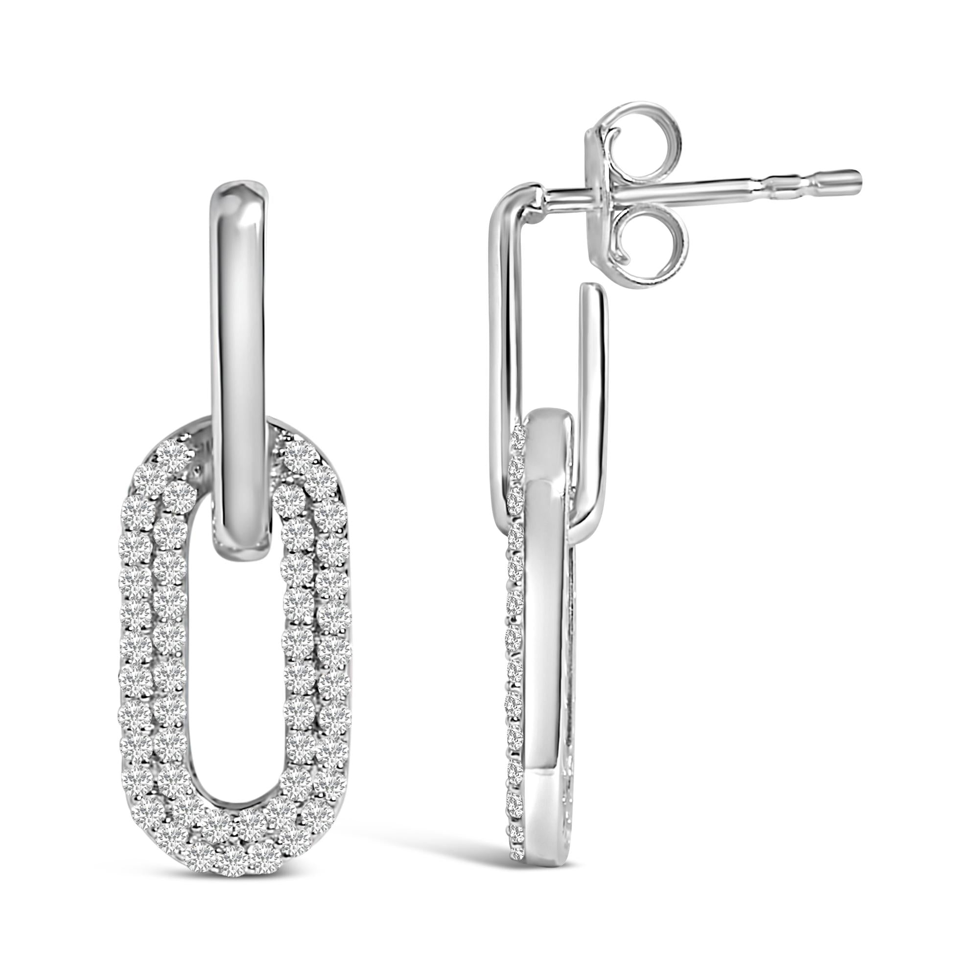 10K Gold 1/2 Cttw Lab Grown Diamond Dangling Paperclip Drop Earrings