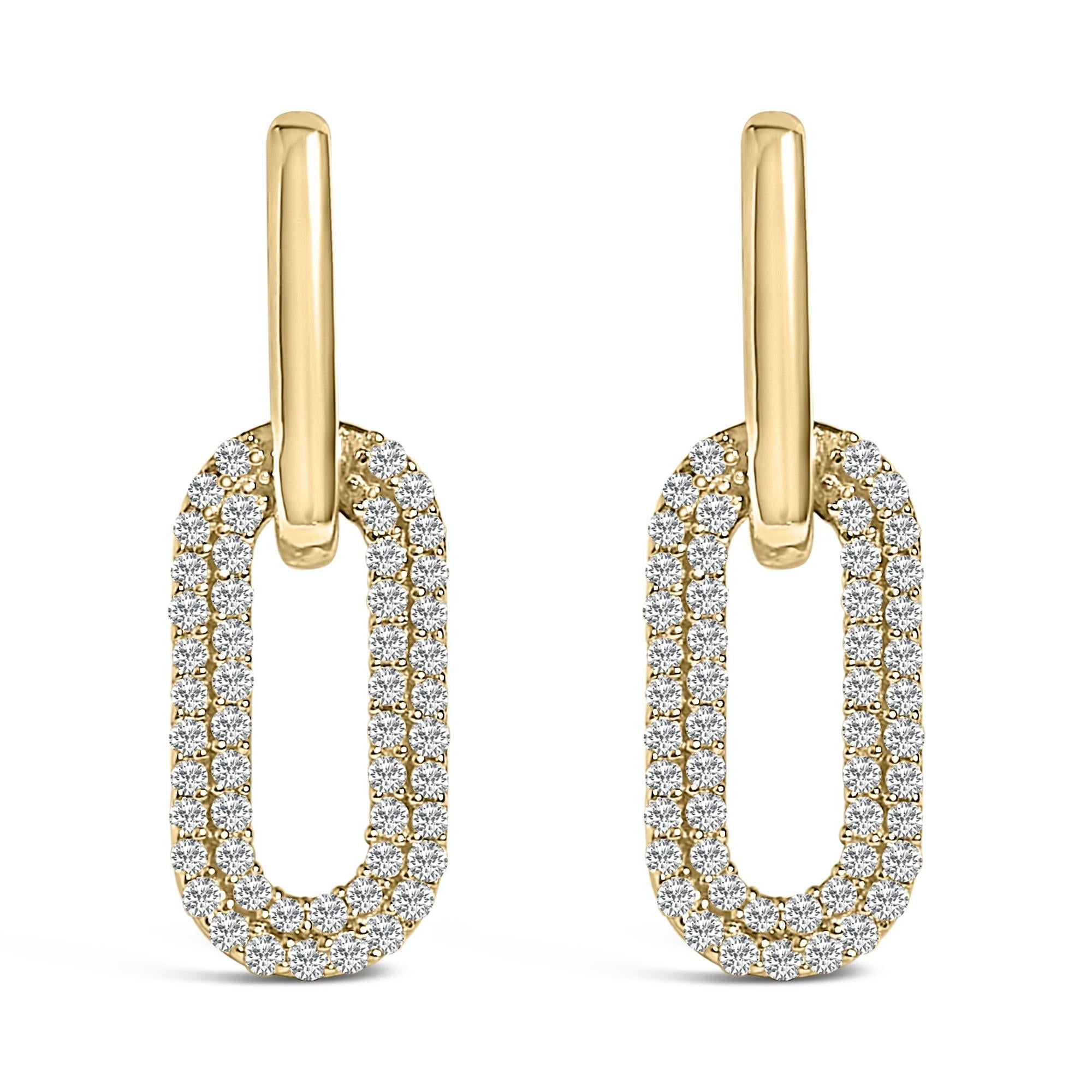 10K Gold 1/2 Cttw Lab Grown Diamond Dangling Paperclip Drop Earrings