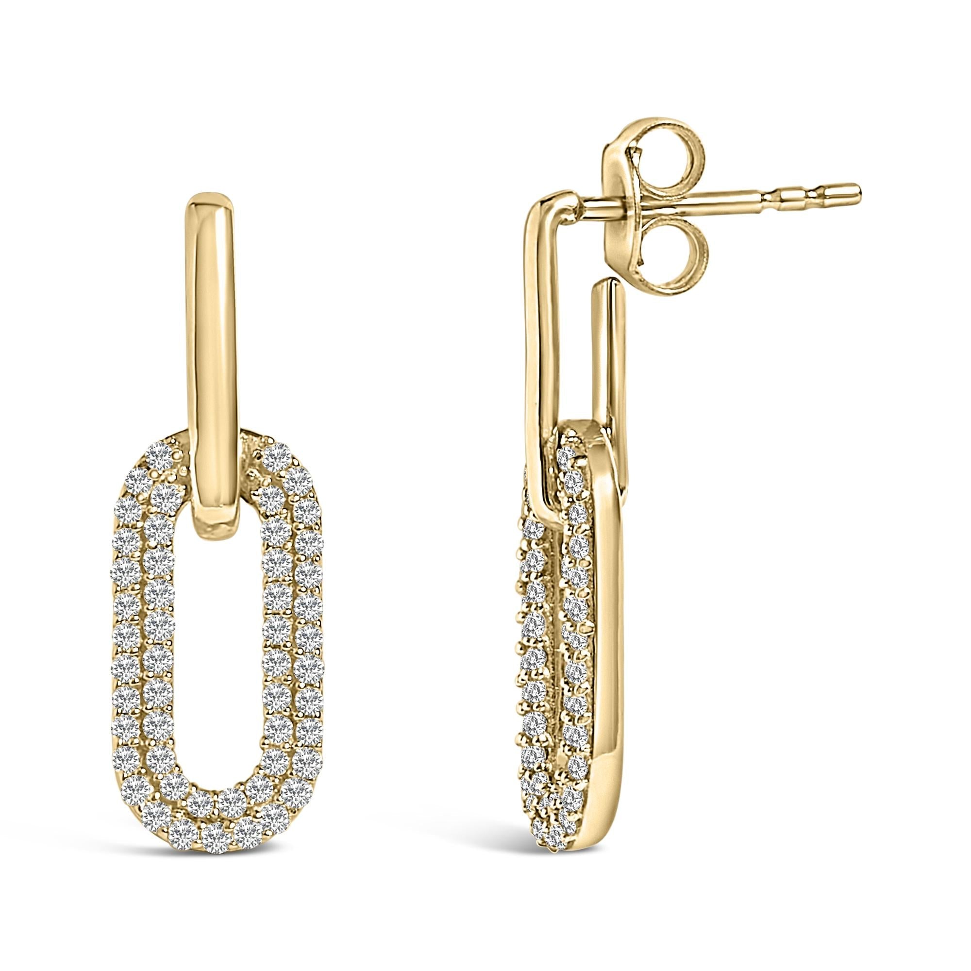 10K Gold 1/2 Cttw Lab Grown Diamond Dangling Paperclip Drop Earrings