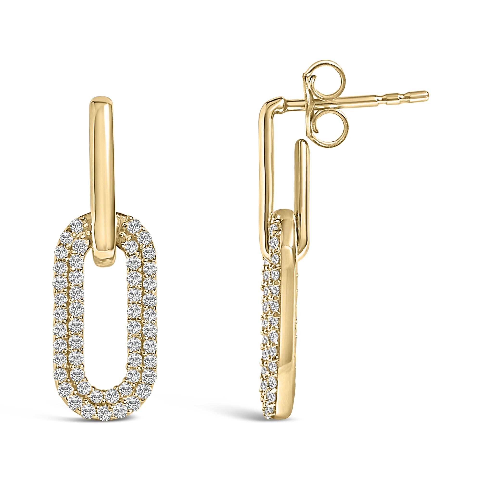 10K Gold 1/2 Cttw Lab Grown Diamond Dangling Paperclip Drop Earrings