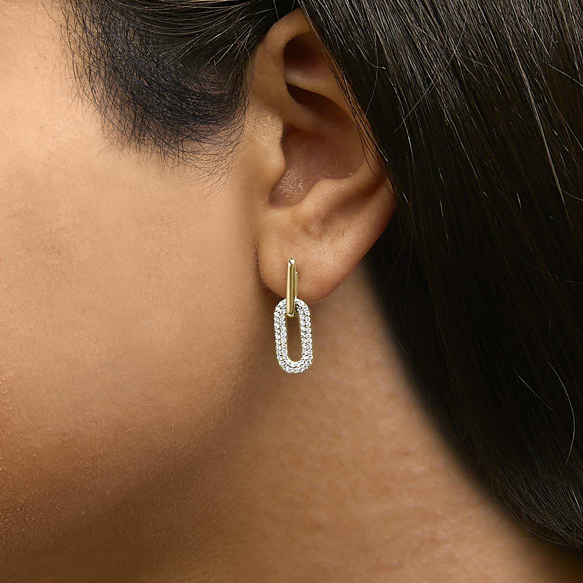 10K Gold 1/2 Cttw Lab Grown Diamond Dangling Paperclip Drop Earrings