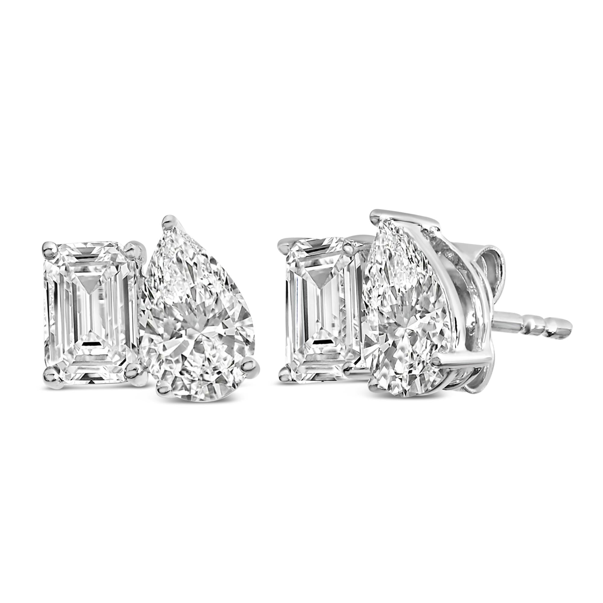 14K Gold 2.0 Cttw Emerald and Pear Toi et Moi Lab Grown Diamond Stud Earrings