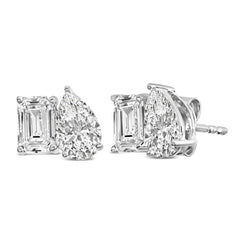 14K Gold 2.0 Cttw Emerald and Pear Toi et Moi Lab Grown Diamond Stud Earrings