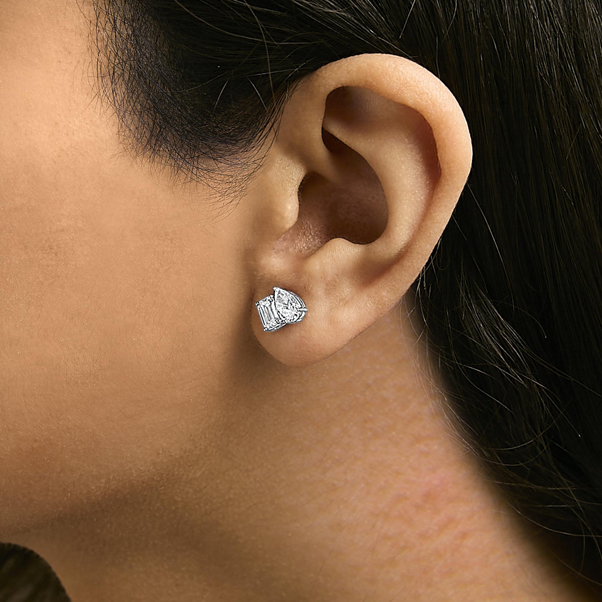 14K Gold 2.0 Cttw Emerald and Pear Toi et Moi Lab Grown Diamond Stud Earrings