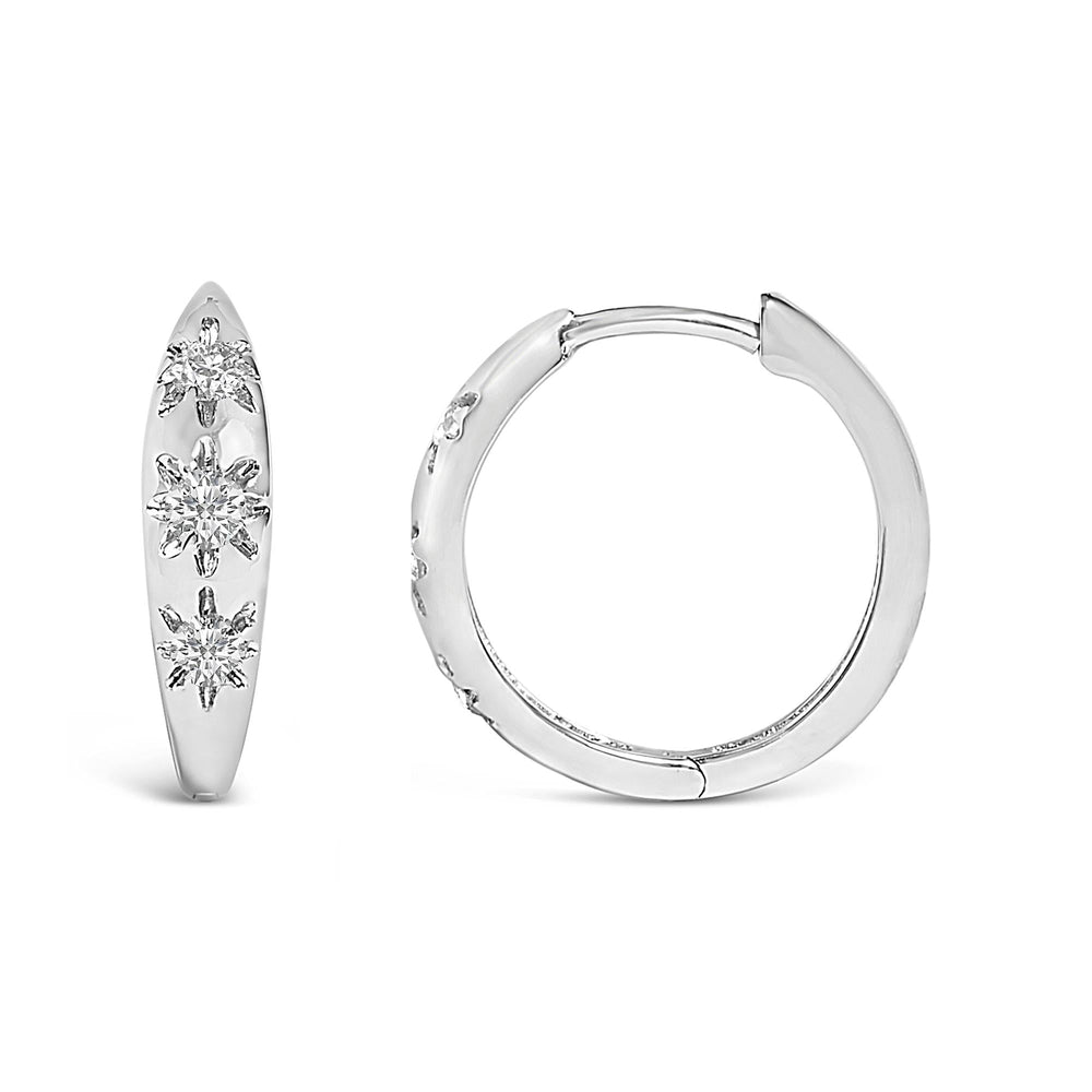 10K Gold 1/5 Cttw Lab Grown Diamond Three Stone Huggie Hoop Earrings