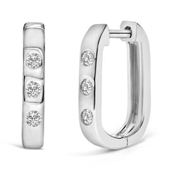 10K Gold 1/10 Cttw Three Stone Lab Grown Diamond Oval Huggies Hoop Earrings