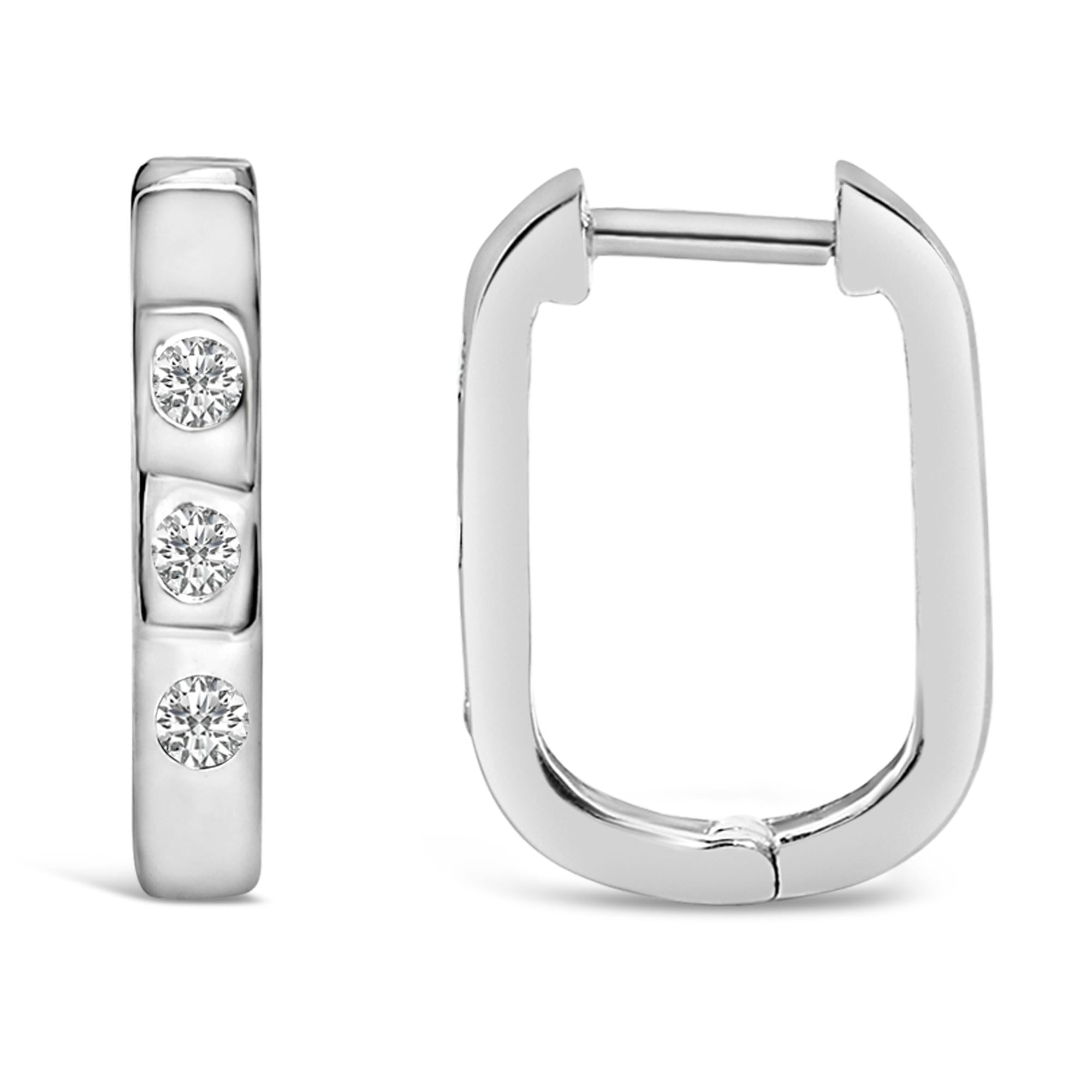 10K Gold 1/10 Cttw Three Stone Lab Grown Diamond Oval Huggies Hoop Earrings