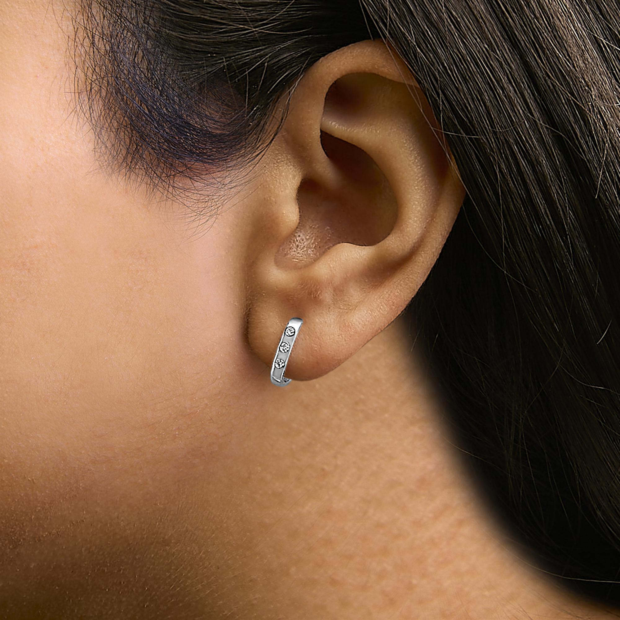 10K Gold 1/10 Cttw Three Stone Lab Grown Diamond Oval Huggies Hoop Earrings