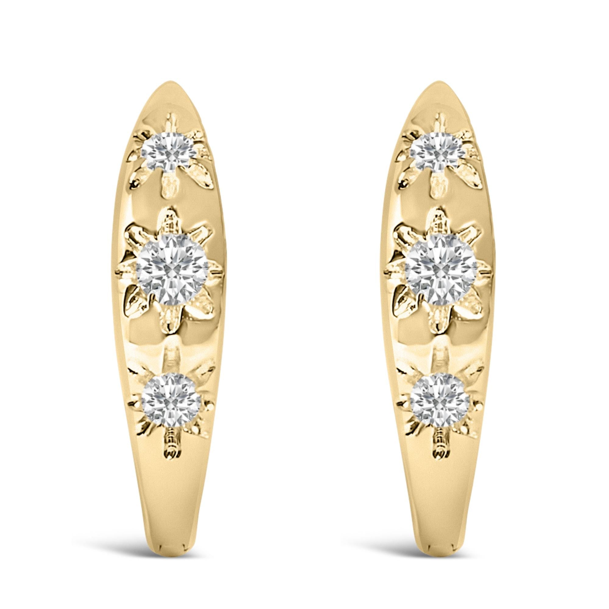 10K Gold 1/5 Cttw Lab Grown Diamond Three Stone Huggie Hoop Earrings