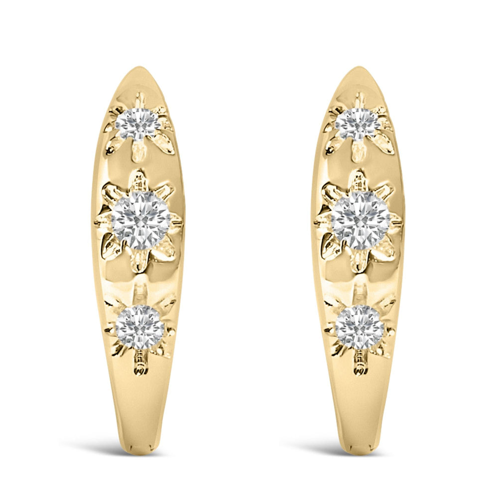 10K Gold 1/5 Cttw Lab Grown Diamond Three Stone Huggie Hoop Earrings