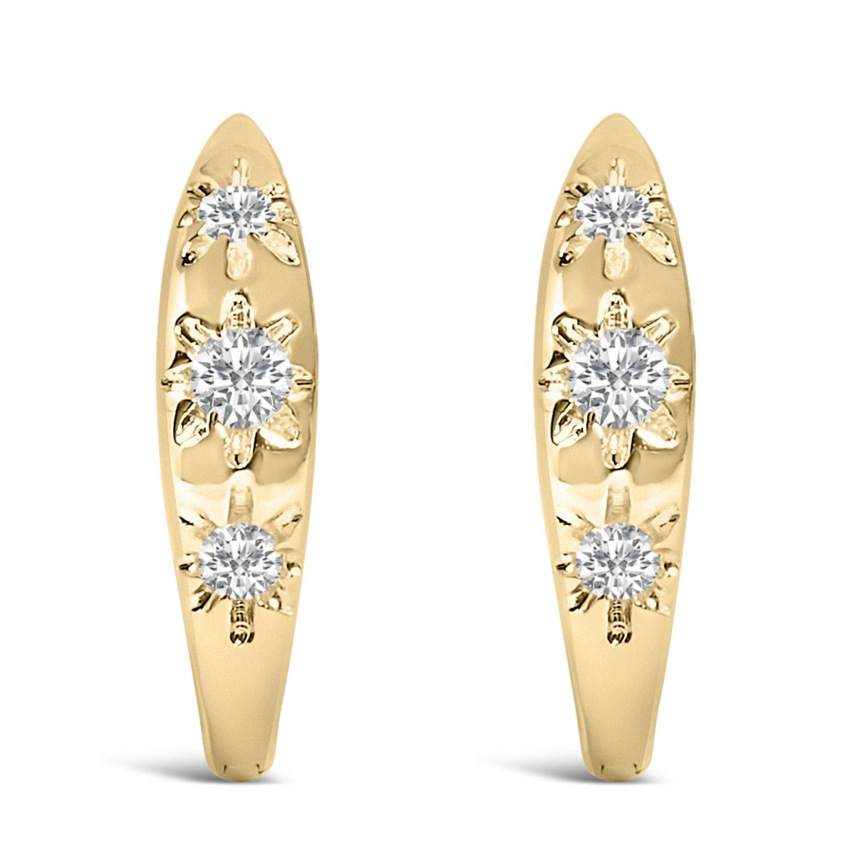 10K Gold 1/5 Cttw Lab Grown Diamond Three Stone Huggie Hoop Earrings