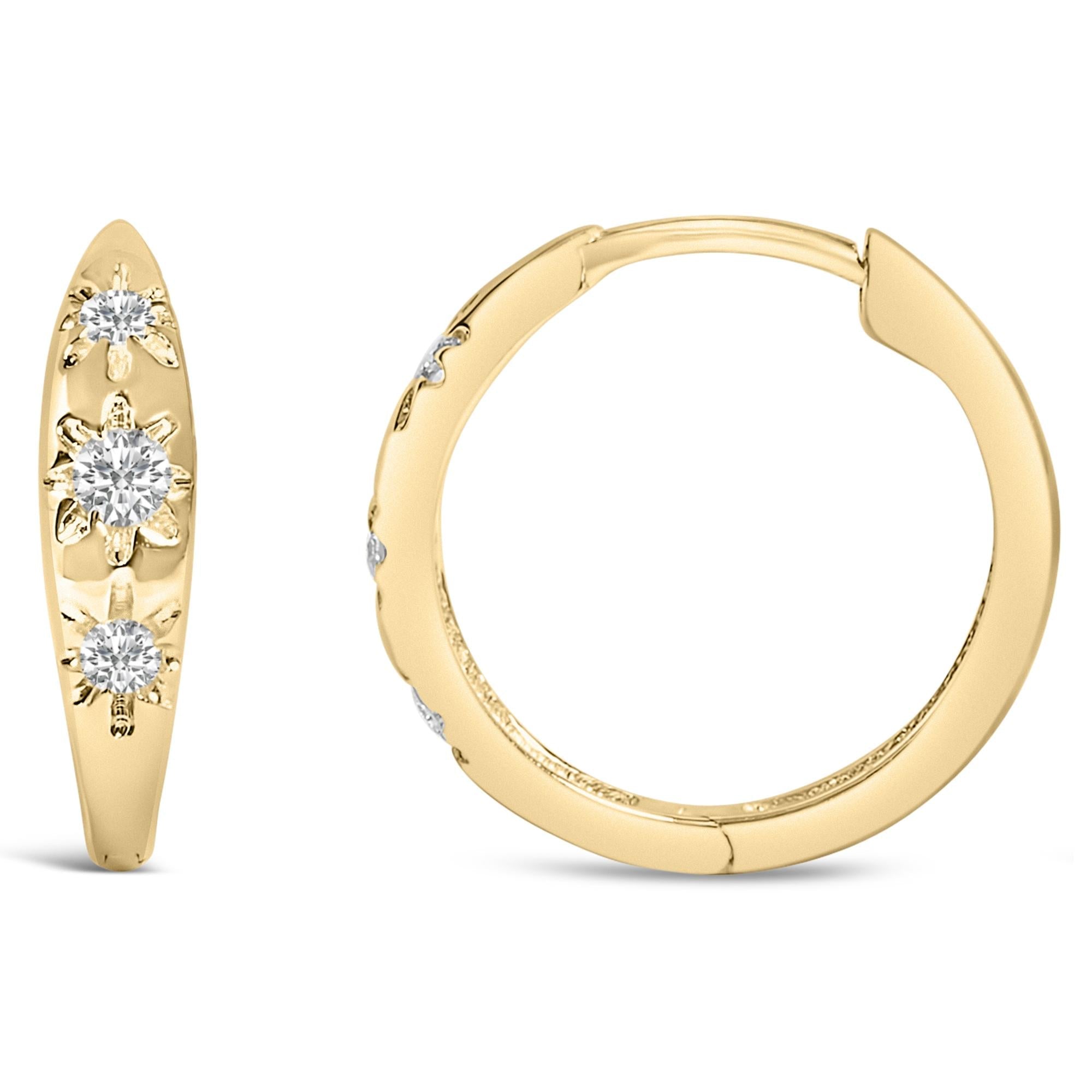 10K Gold 1/5 Cttw Lab Grown Diamond Three Stone Huggie Hoop Earrings
