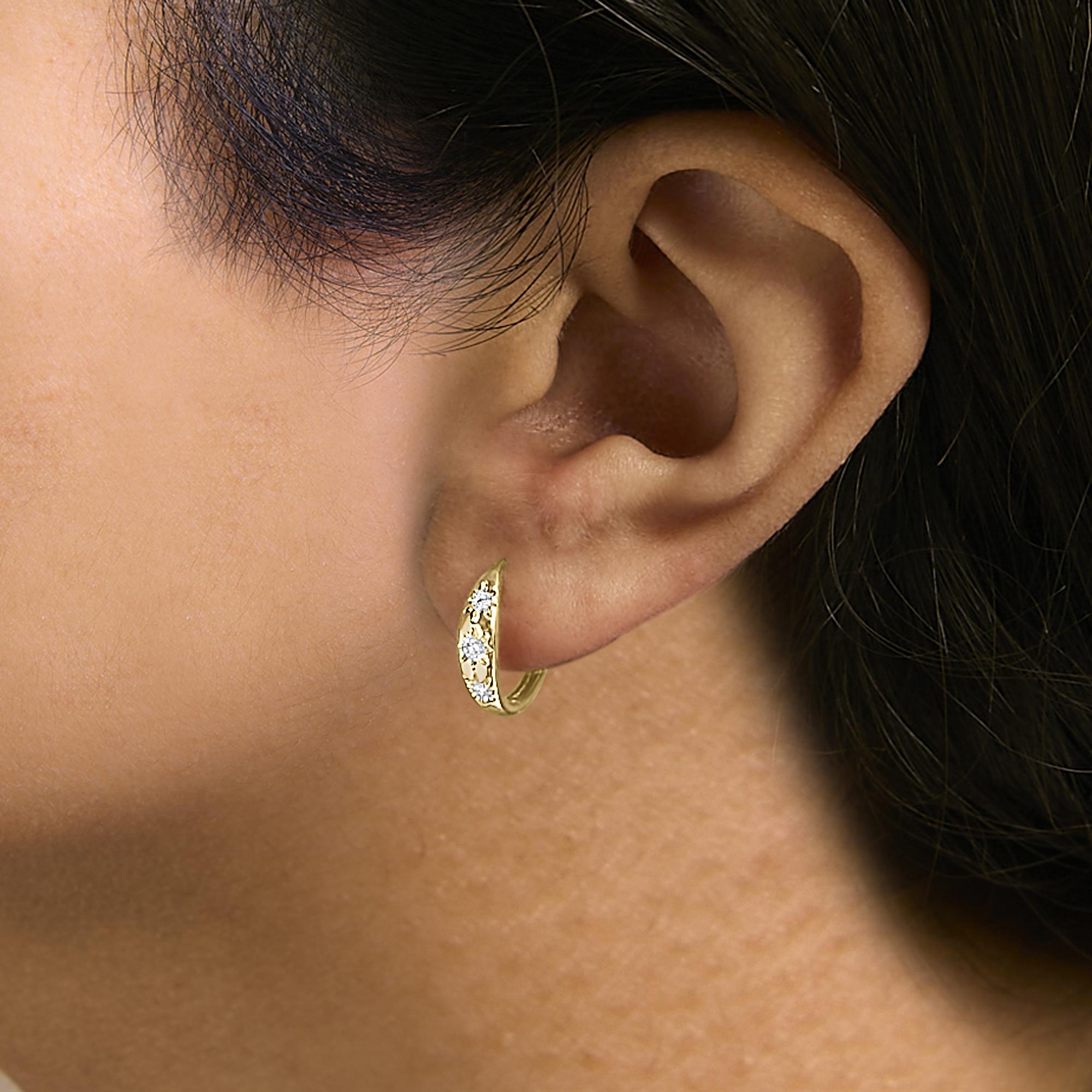 10K Gold 1/5 Cttw Lab Grown Diamond Three Stone Huggie Hoop Earrings