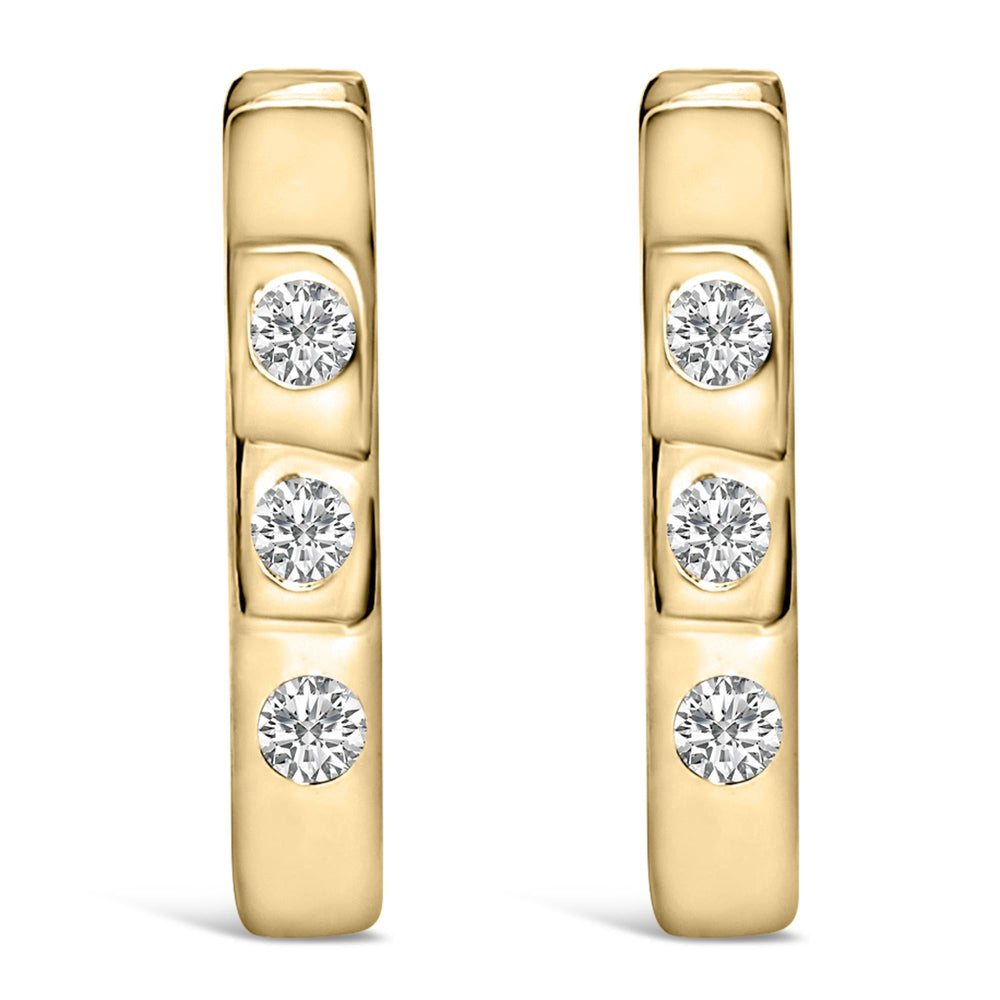 10K Gold 1/10 Cttw Three Stone Lab Grown Diamond Oval Huggies Hoop Earrings